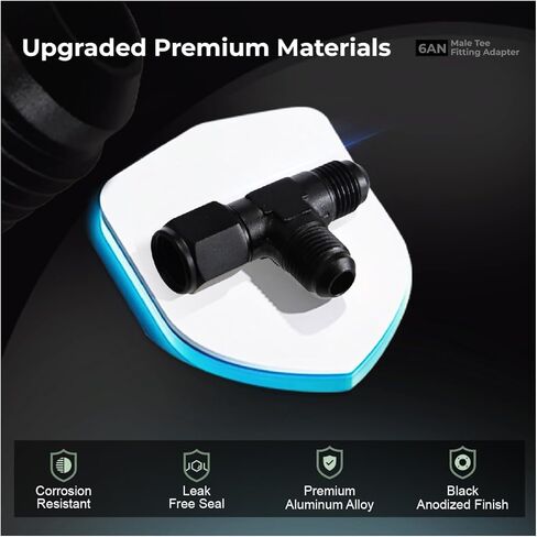 6AN Male Tee Fitting Adapter with AN6 Female Swivel on Run Aluminum Black in Saudi Arabia