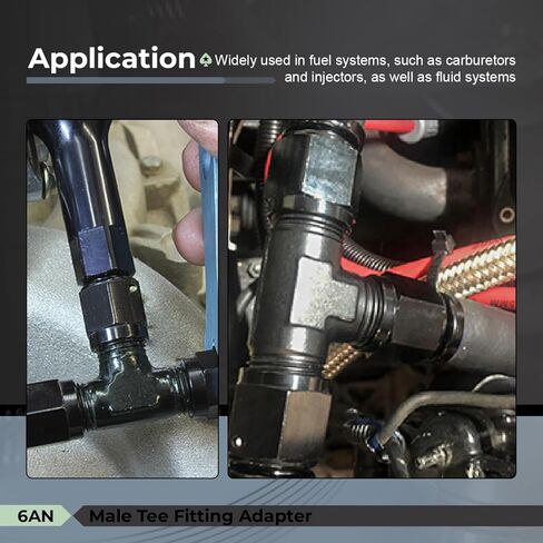 6AN Male Tee Fitting Adapter with AN6 Female Swivel on Run Aluminum Black in Saudi Arabia