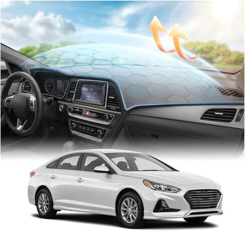 غطاء لوحة القيادة باللون الرمادي من CARTIST لعام 2015-2019 Hyundai Sonata 7th Gen ملحقات غطاء لوحة القيادة من الجلد السويدي الممتاز المضاد للوهج ومظلة الشمس غير قابلة للانزلاق ووسادة هوائية وواقي داخلي آمن in Kuwait