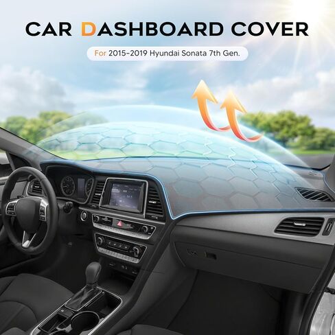 غطاء لوحة القيادة باللون الرمادي من CARTIST لعام 2015-2019 Hyundai Sonata 7th Gen ملحقات غطاء لوحة القيادة من الجلد السويدي الممتاز المضاد للوهج ومظلة الشمس غير قابلة للانزلاق ووسادة هوائية وواقي داخلي آمن in Kuwait