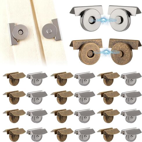 24 Pairs Snap Buttons Metal Seamless Magnetic Buckle Clasp Sew On Clasps Snap No-Sewing Clip Closures for Purses Bags Totes Clothes(Color:Black+Copper) in Saudi Arabia