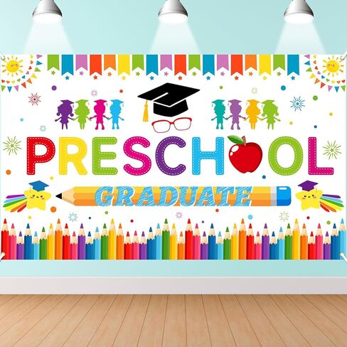 Preschool Graduation Backdrop and Banner, Pre K Graduation Decor, Class of 2026, Photography Background for Kindergarten Party, 72.8x43.3 Inches White in Saudi Arabia