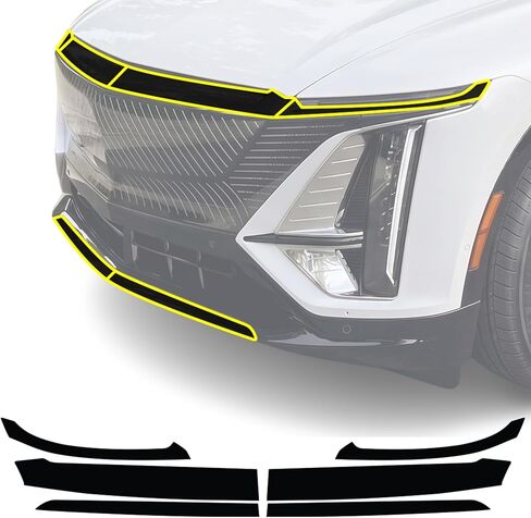 تصميمات BOGAR TECH لسيارة Cadillac Lyriq 2023-2026 حذف الكروم الأمامي السفلي - طقم تراكب الفينيل مسبق القطع، زخرفة تعتيم سوداء لامعة in Kuwait