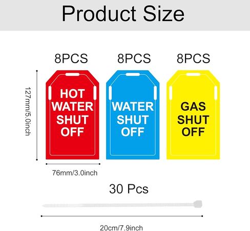 24 PCS Shut Off Valve Tags, Plastic Plumbing Identification Tag for Home Business Basement Use, Shut Off Sign for Gas and Water Valve(5 x 3 Inch) in Saudi Arabia