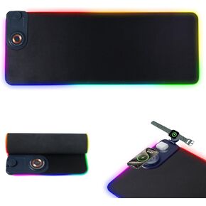 RGB Gaming Mouse Pad, Wireless Charging Mousepad, Mouse Mat, 800 * 300 * 4mm, 15 Light Modes, Anti-Slip Base, Wireless Charging for Watches, Headphones, and Mobile Phones in Kuwait