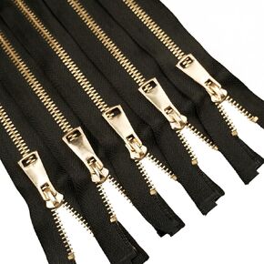 Wonesifee 5 Pcs Heavy Duty Metal Zipper#5 Black Separating Zipper with Gold Teeth for Jacket Coat Outerwear Repair and DIY Sewing Craft (24"- 5Pcs) in Saudi Arabia
