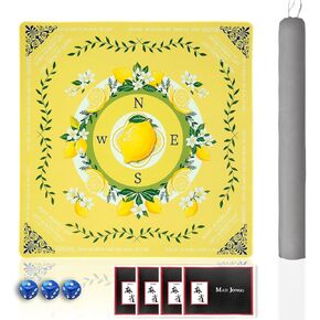 Lemon Mahjong Mat 33"x33" Non-Slip Noise Reducing Table Cover, Mahjong Mat with Rules and Tile Layout, American Mah Jong Game Surface, Yellow Decorative Play Area for Poker, Cards Games (Green) in Saudi Arabia