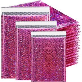 50 Pcs Metallic Bubble Mailers,Holographic Bubble Mailers,Poly Padded Envelopes,Waterproof Self Seal Adhesive Shipping Bags,Holographic Envelopes for Mailing,Packing,Small Business,Thicken (Rose Red) in Saudi Arabia