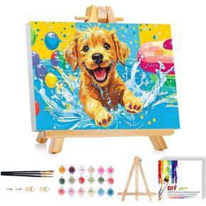 bleihum Dog Paint by Numbers Kit for Kids with Frame Wooden Easel, Easy Paint by Number Kids Ages 8-12, DIY Acrylic Cute Painting by Numbers for Home Decor 8x12 Inch in Saudi Arabia
