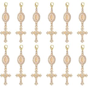 15pcs Religious Pendant Crystal Rhinestone Cross Charms with Lobster Clasp Charms for Jewelry Making bag decoration in Saudi Arabia