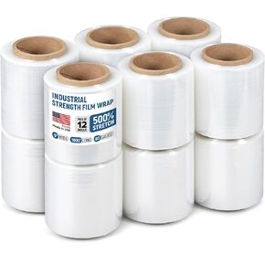 5" x 1000' Industrial Strength Stretch Wrap, Ready to Use Pack of 12 Mini Rolls, Clear Plastic Film, 80 Gauge Thick, 500% Elongation – Heavy-Duty Shrink Wrap for Moving, Packing in Kuwait
