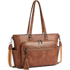 Shrrie 15.6 Inch Laptop Tote Bag for Women Large Leather Shoulder Bag Handbags Purses with Detachable Shoulder Strap in Kuwait