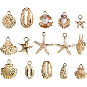 32Pcs Gold Beach Charms, Shell Gold Charms, Summer Alloy Starfish Seashells Conches Ocean Theme Pendants for Jewelry Making, DIY Necklace Bracelet Earrings Crafting in Saudi Arabia