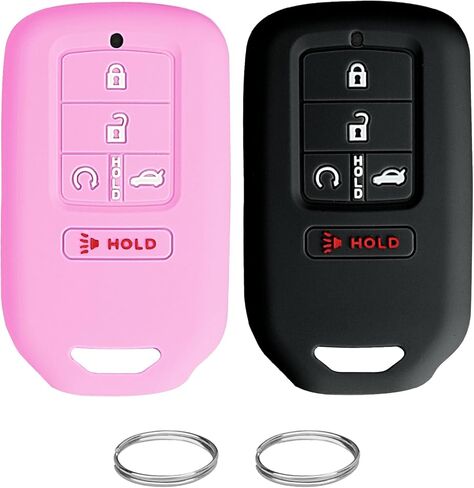 QBUC 2 قطعة لغطاء Honda Key Fob، يناسب Honda Accord Civic CR-V CRV Pilot Passport Insight EX EX-L Touring حافظة حماية مفاتيح السيارة ملحقات مطاط السيليكون (أسود + وردي، 5 أزرار) in Kuwait