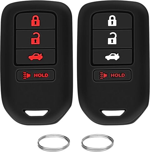 QBUC 2 قطعة لغطاء Honda Key Fob، يناسب Honda Accord Civic CR-V CRV Pilot Passport Insight EX EX-L Touring حافظة حماية مفاتيح السيارة ملحقات مطاط السيليكون (أسود + وردي، 5 أزرار) in Kuwait