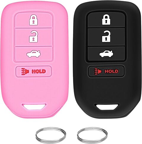 QBUC 2 قطعة لغطاء Honda Key Fob، يناسب Honda Accord Civic CR-V CRV Pilot Passport Insight EX EX-L Touring حافظة حماية مفاتيح السيارة ملحقات مطاط السيليكون (أسود + وردي، 5 أزرار) in Kuwait