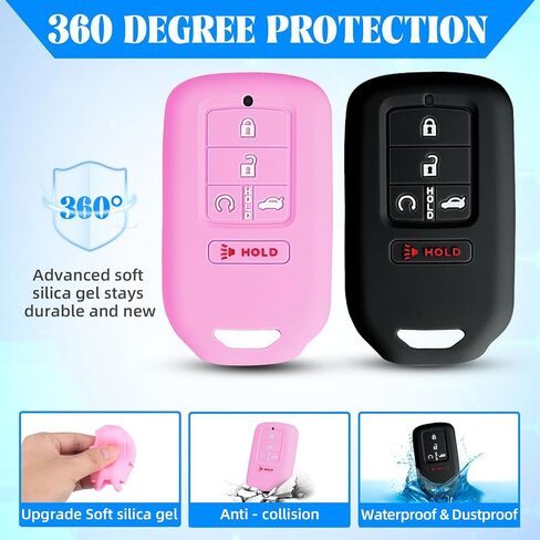 QBUC 2 قطعة لغطاء Honda Key Fob، يناسب Honda Accord Civic CR-V CRV Pilot Passport Insight EX EX-L Touring حافظة حماية مفاتيح السيارة ملحقات مطاط السيليكون (أسود + وردي، 5 أزرار) in Kuwait