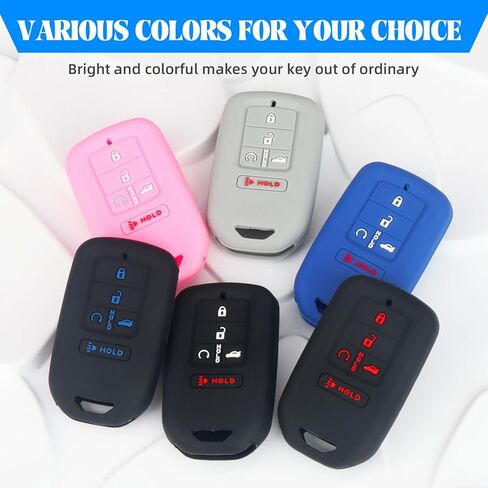 QBUC 2 قطعة لغطاء Honda Key Fob، يناسب Honda Accord Civic CR-V CRV Pilot Passport Insight EX EX-L Touring حافظة حماية مفاتيح السيارة ملحقات مطاط السيليكون (أسود + وردي، 5 أزرار) in Kuwait