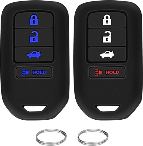 QBUC 2 قطعة لغطاء Honda Key Fob، يناسب Honda Accord Civic CR-V CRV Pilot Passport Insight EX EX-L Touring حافظة حماية مفاتيح السيارة ملحقات مطاط السيليكون (أسود + وردي، 5 أزرار) in Kuwait