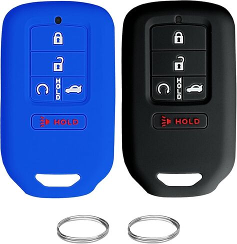 QBUC 2 قطعة لغطاء Honda Key Fob، يناسب Honda Accord Civic CR-V CRV Pilot Passport Insight EX EX-L Touring حافظة حماية مفاتيح السيارة ملحقات مطاط السيليكون (أسود + وردي، 5 أزرار) in Kuwait