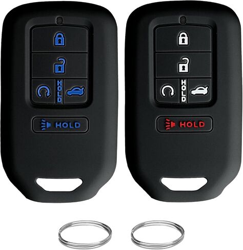 QBUC 2 قطعة لغطاء Honda Key Fob، يناسب Honda Accord Civic CR-V CRV Pilot Passport Insight EX EX-L Touring حافظة حماية مفاتيح السيارة ملحقات مطاط السيليكون (أسود + وردي، 5 أزرار) in Kuwait