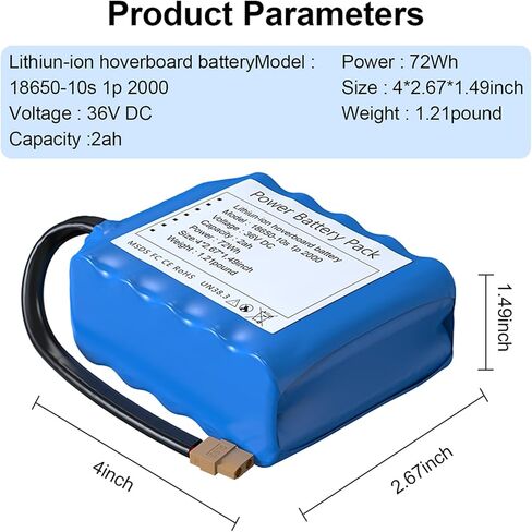 36V (Fit 42V) 2Ah DC Replacement Battery for Hover-1,10S1P, Jetson for 150W-300W Dual Motor, 4 x1.49 x 2.67 inches Long Lasting, Durable.Easy to Install. in Saudi Arabia