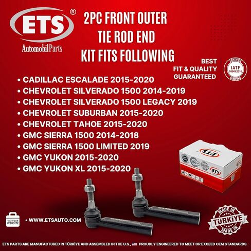 ETS 2Pc Front Outer Tie Rod End Kit ES800948 Fits Cadillac Escalade/ESV 2015-2020, Chevrolet Suburban/Tahoe 2015-2020, Silverado 1500 2014-2019, GMC Yukon/Yukon XL 2015-2020 in Kuwait