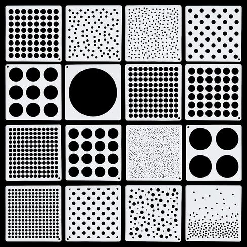 16 قطعة من استنسل الدائرة للرسم، استنسل منقطة استنسل هندسي دائري لطلاء الوسائط المختلطة استنسل دائرة متنوعة الحجم للرسم على بطاقة DIY والأثاث الخشبي وسادة سجل قصاصات الحائط in Kuwait