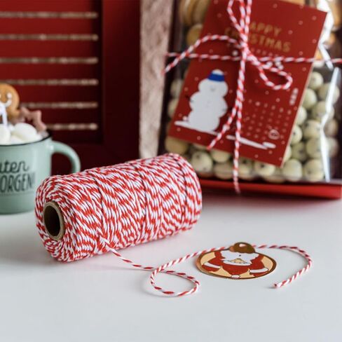 328 Feet Cotton Twine, 2mm Red and White Bakers Twine Cord String for Crafts, Gift Wrapping, Christmas Holiday Decorations in Saudi Arabia