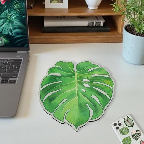 Baziabbo Plant Leaf Cute Mouse Pad,10.2×9.4inch Small Mousepad with Premium PU Leather Surface, Waterproof Mouse Pads,Anti-Slip Rubber Base Ergonomic Mouse Mat for Laptop Computer(Leaf A) in Saudi Arabia