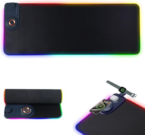 RGB Gaming Mouse Pad, Wireless Charging Mousepad, Mouse Mat, 800 * 300 * 4mm, 15 Light Modes, Anti-Slip Base, Wireless Charging for Watches, Headphones, and Mobile Phones in Kuwait