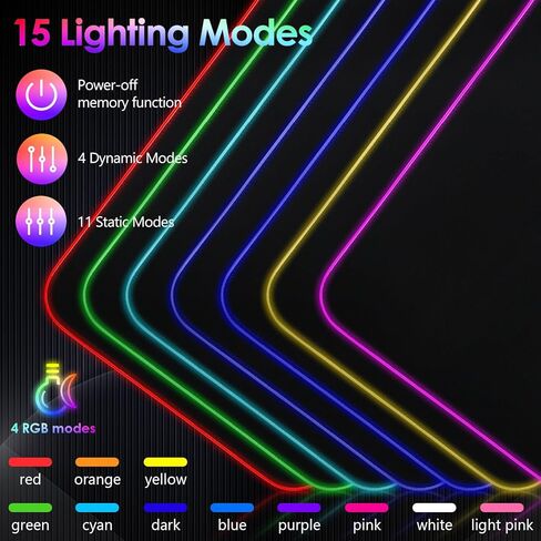RGB Gaming Mouse Pad, Wireless Charging Mousepad, Mouse Mat, 800 * 300 * 4mm, 15 Light Modes, Anti-Slip Base, Wireless Charging for Watches, Headphones, and Mobile Phones in Kuwait