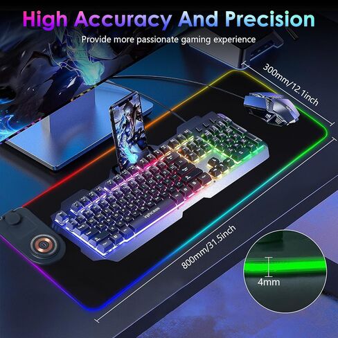 RGB Gaming Mouse Pad, Wireless Charging Mousepad, Mouse Mat, 800 * 300 * 4mm, 15 Light Modes, Anti-Slip Base, Wireless Charging for Watches, Headphones, and Mobile Phones in Kuwait