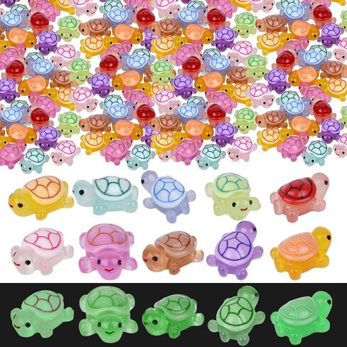 100PCS Mini Turtles Luminous Mini Resin Animals Sea Resin Turtle Figurines, Plastic Ocean Tiny Turtles to Hide, Glow in the Dark Plastic Tortoises for Micro Landscape Little Garden Decor Party Gifts in Saudi Arabia