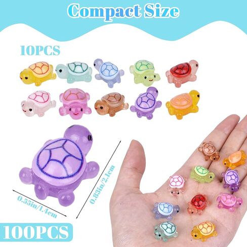 100PCS Mini Turtles Luminous Mini Resin Animals Sea Resin Turtle Figurines, Plastic Ocean Tiny Turtles to Hide, Glow in the Dark Plastic Tortoises for Micro Landscape Little Garden Decor Party Gifts in Saudi Arabia