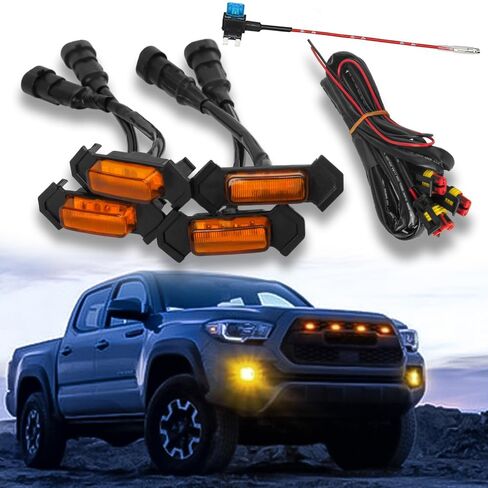 LED Grill Light Kit Compatible with 2016-2023 Toyota Tacoma TRD PRO Grill ~ 4pcs Smoked Lens Amber LED Running Light ~ Fuse ~ Wiring Harness Splitter in Saudi Arabia