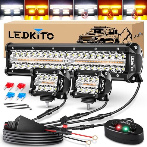 12In LED Light Bar and 4In LED Cube Pod Lights Amber White 6 Modes Strobe Spot Flood Combo Dual Color Offroad Driving Work Lights Bar with Memory Reset Function for ATV UTV SUV Trucks Pickup in Saudi Arabia
