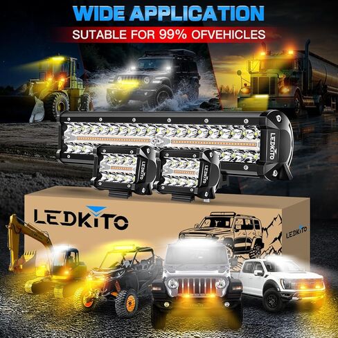 12In LED Light Bar and 4In LED Cube Pod Lights Amber White 6 Modes Strobe Spot Flood Combo Dual Color Offroad Driving Work Lights Bar with Memory Reset Function for ATV UTV SUV Trucks Pickup in Saudi Arabia