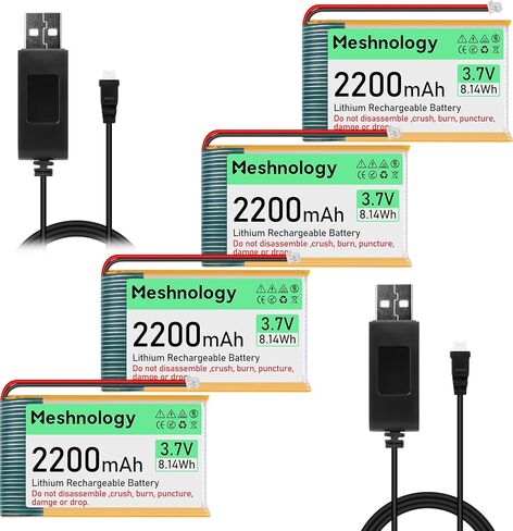 4PCS 3.7V 2200mAh Li Battery with USB Charger Cable 903659 1S LiPo Battery with Protection Board Insulated Rubber Tape and Micro JST 1.25 Plug for Arduino ESP32 Module Board Drone RC Car in Saudi Arabia