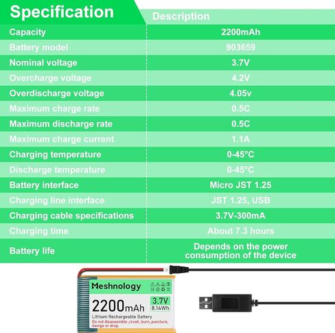 4PCS 3.7V 2200mAh Li Battery with USB Charger Cable 903659 1S LiPo Battery with Protection Board Insulated Rubber Tape and Micro JST 1.25 Plug for Arduino ESP32 Module Board Drone RC Car in Saudi Arabia