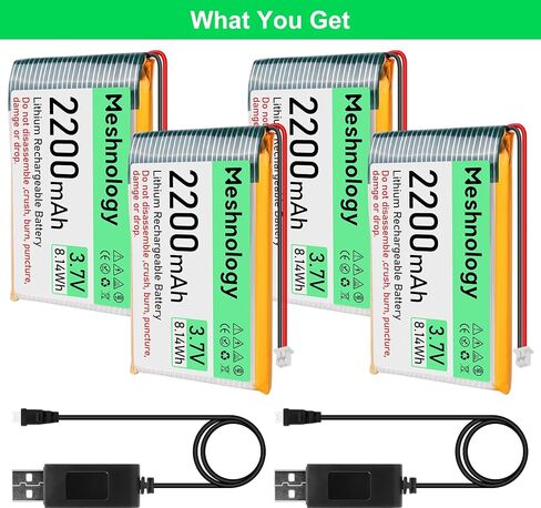 4PCS 3.7V 2200mAh Li Battery with USB Charger Cable 903659 1S LiPo Battery with Protection Board Insulated Rubber Tape and Micro JST 1.25 Plug for Arduino ESP32 Module Board Drone RC Car in Saudi Arabia