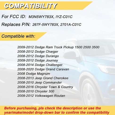 Vurkcy Key Fob Kit Replacement for 09-12 Dodge Ram& Journey/ 08-12 Durango Charger/ 08-14 Challenger/ 08-20 Grand Caravan/ 08-13 Grand Caravan/ 08-16 Chrysler Town Country/ 09-12 VW Routan in Kuwait
