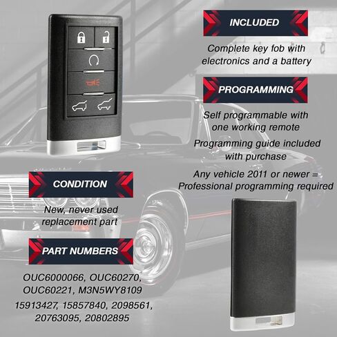 Car Keyless Entry 6-Button Remote Replacement with Aftermarket Key for 2007 2008 2009 2010 2011 2012 2013 2014 Cadillac Escalade (Non-Prox) Chevrolet Suburban Tahoe GMC Yukon (15913427 OUC6000066) in Kuwait