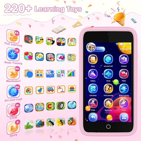 Kids Smart Toy Phone, Dual Camera with Stickers, 3.97" Touchscreen Learning Toy with 210+ Games, 190+ Drawing Activities, 8GB Kids Cell Phone, for Ages 3-12 (Pink ) in Saudi Arabia