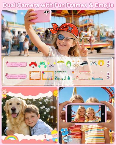 Kids Smart Toy Phone, Dual Camera with Stickers, 3.97" Touchscreen Learning Toy with 210+ Games, 190+ Drawing Activities, 8GB Kids Cell Phone, for Ages 3-12 (Pink ) in Saudi Arabia