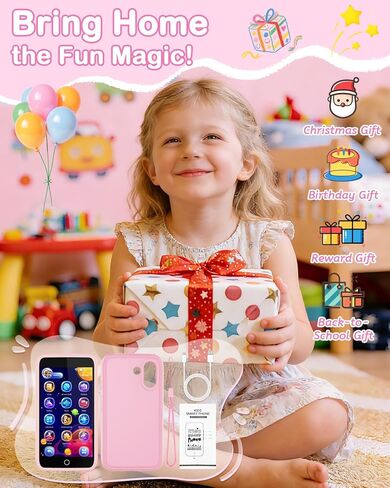 Kids Smart Toy Phone, Dual Camera with Stickers, 3.97" Touchscreen Learning Toy with 210+ Games, 190+ Drawing Activities, 8GB Kids Cell Phone, for Ages 3-12 (Pink ) in Saudi Arabia