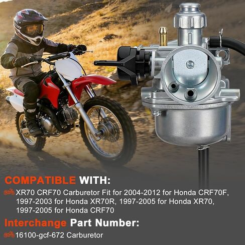 مكربن ​​XR70 CRF70 مع فلتر هواء، صمام الوقود بيتكوك وقابس الإشعال، متوافق مع هوندا XR70R 1997-2003، CRF70 XR70 1997-2005، CRF70F 2004-2012، يستبدل OEM 16100-GCF-672 in Kuwait