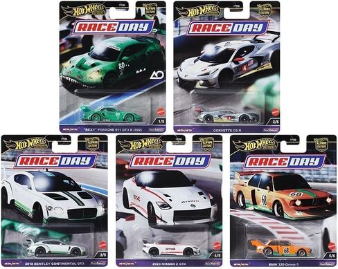 مجموعة سيارات السباق النهارية من Hot Wheels، 5 سيارات مصبوبة، بورش 911 GT3، كورفيت C8.R، بنتلي كونتيننتال GT3، نيسان Z GT4، BMW 320 FPY86-961D in Kuwait