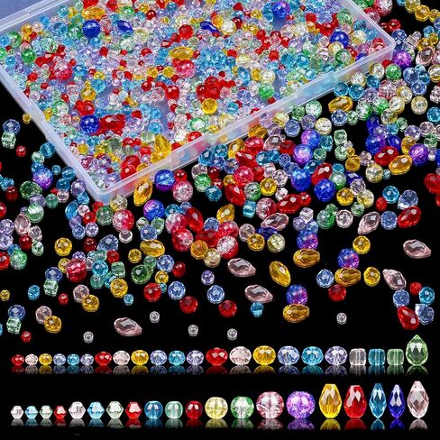 1200 Pcs Crystal Glass Beads for Jewelry Making 13 Styles Bicone, Rondelle, Cube, Teardrop, Smooth Round, Floral and Strawberry Beads for DIY Bracelet Necklace Earring Craft Kit (Multicolored) in Saudi Arabia