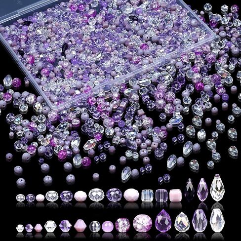1200 Pcs Crystal Glass Beads for Jewelry Making 13 Styles Bicone, Rondelle, Cube, Teardrop, Smooth Round, Floral and Strawberry Beads for DIY Bracelet Necklace Earring Craft Kit (Multicolored) in Saudi Arabia
